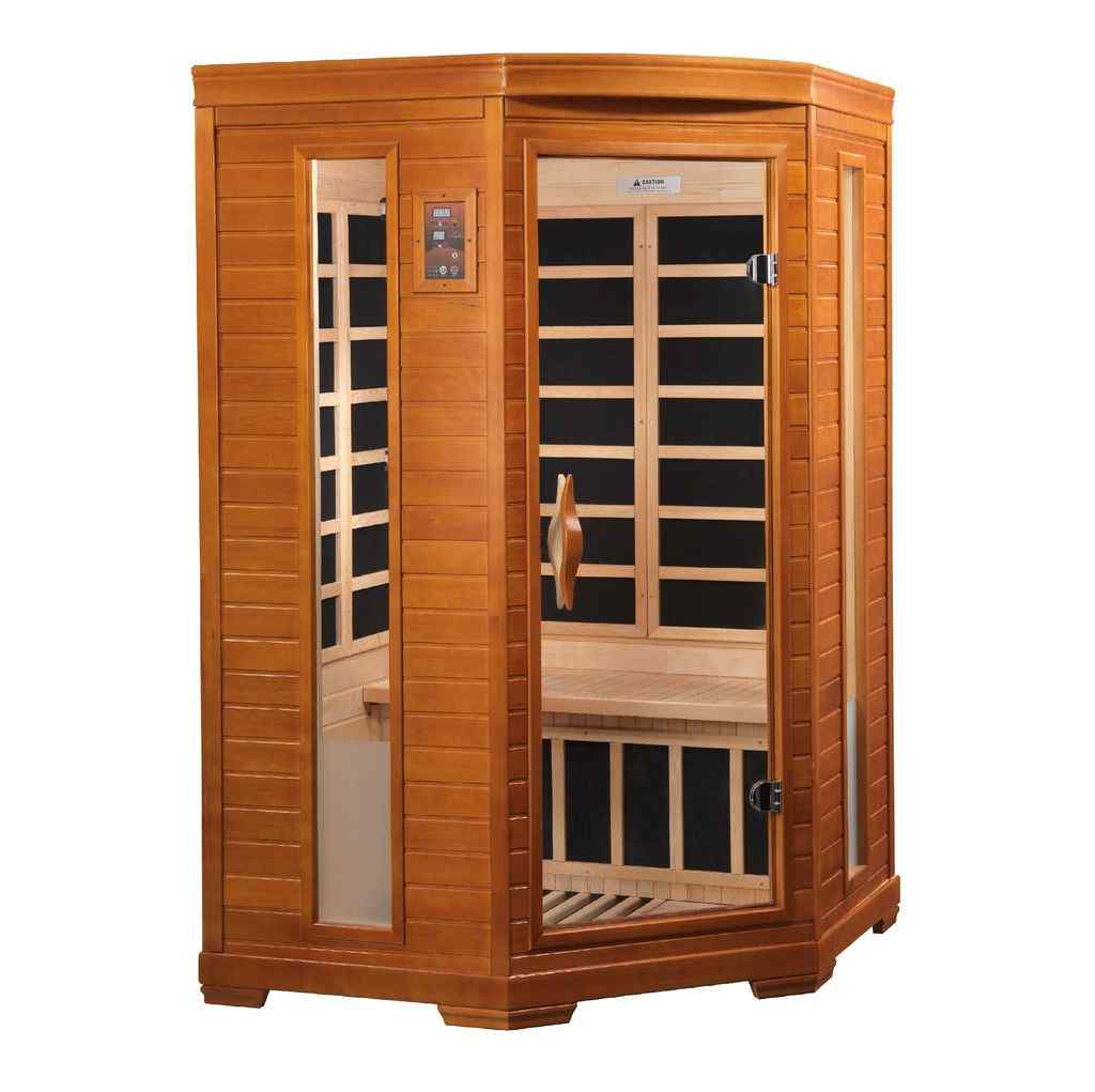 Dynamic "Heming" FAR Infrared Sauna Corner Unit with Hemlock Wood